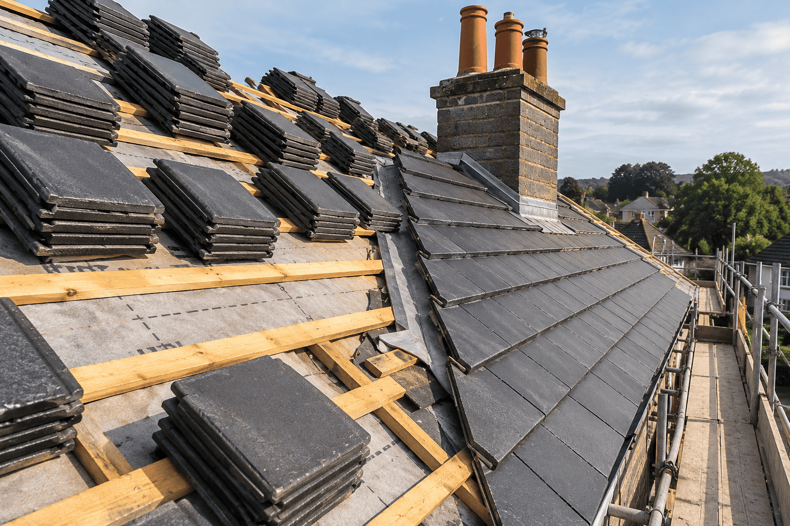 Full re-roofing in progress